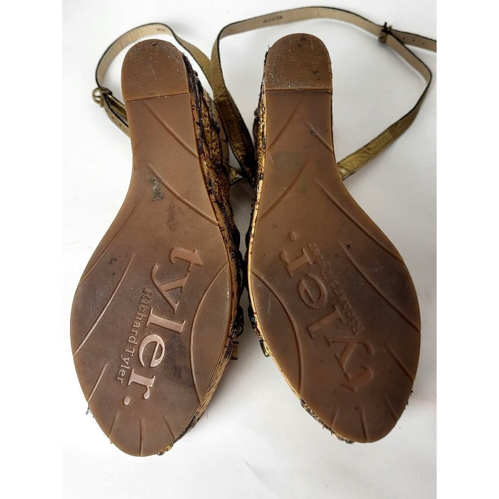 Richard Tyler Wedges Beads Embroidery Brown and Gold Sandals Size 6.5 - Picture 11 of 14
